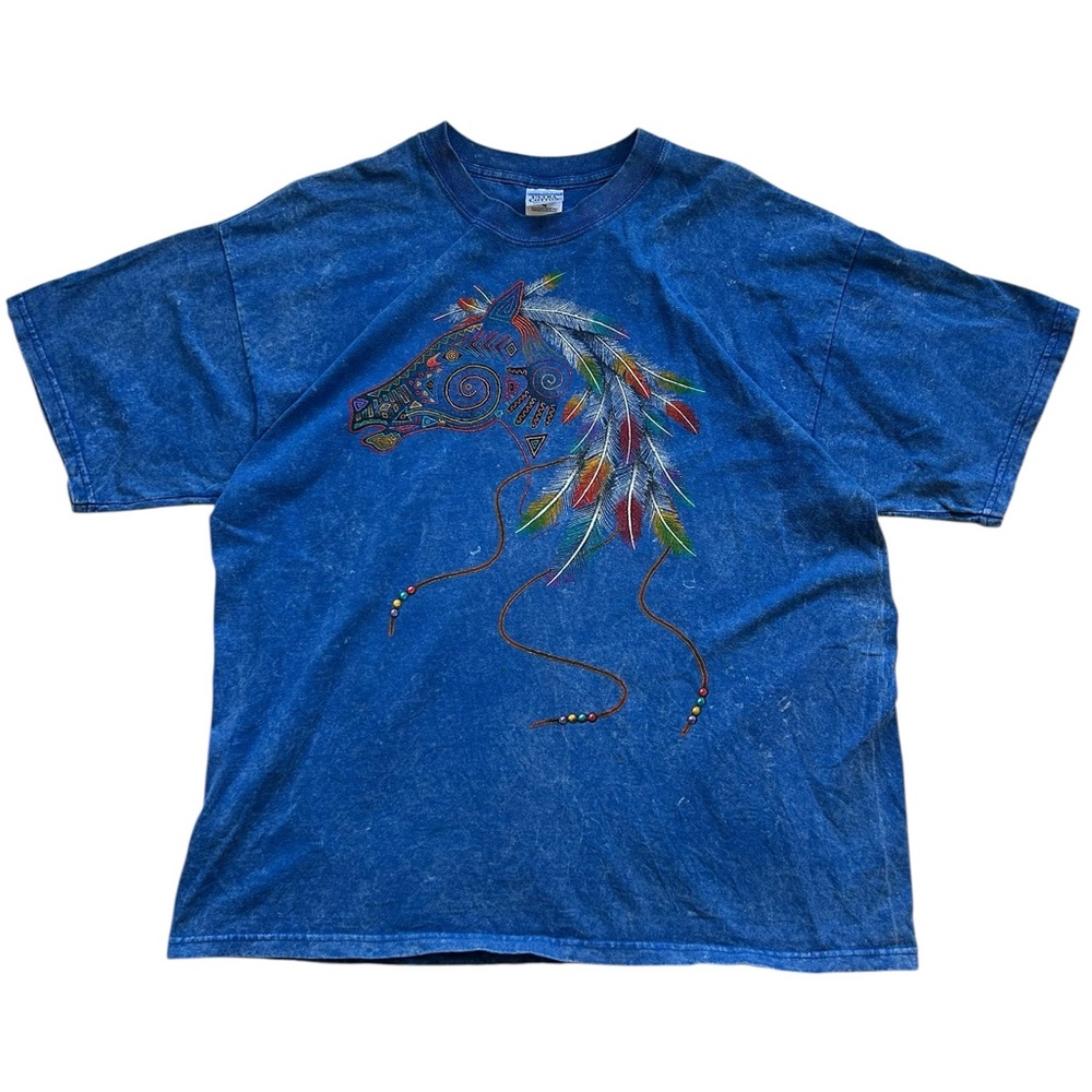Acid Wash Western Horse Embroidered Tee XL Y2K Boho Festival